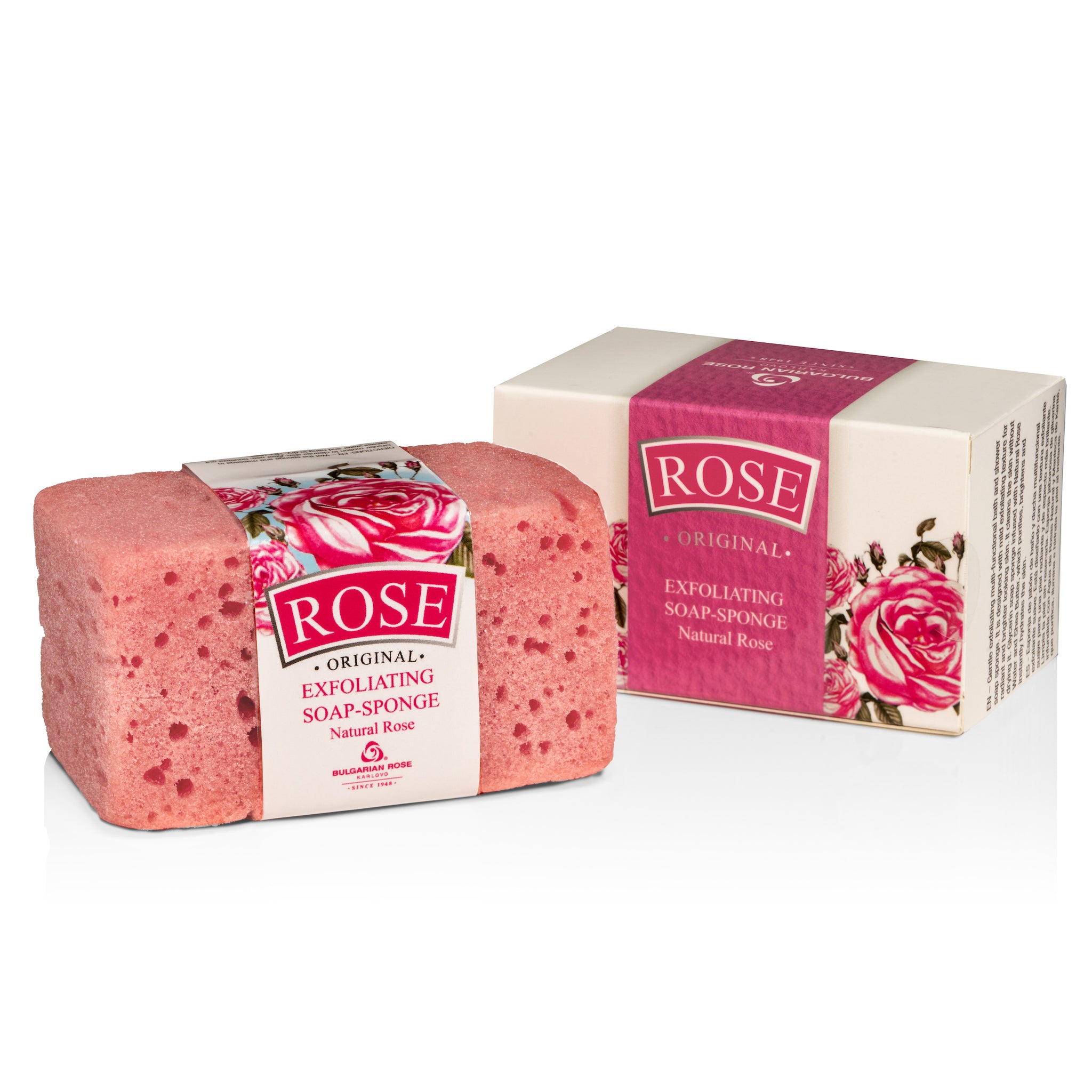 Rose Bulgarian Exfoliating Soap Sponge with Natural Oil, Cleansing Soap Bar and a Gentle Exfoliating Sponge in One