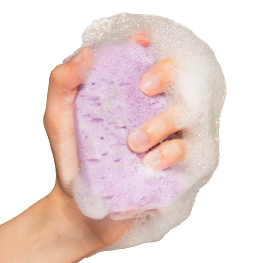 Lavender Exfoliating Soap Sponge, Cleansing Soap Bar and a Gentle Exfoliating Sponge in One