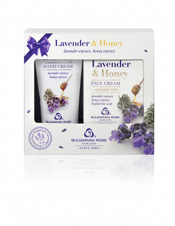 Rose Bulgarian Lavender and Honey Face Cream and Hand Cream Gift Set with Natural Lavender and Honey Extract, Deep Moisturizing Gift Set